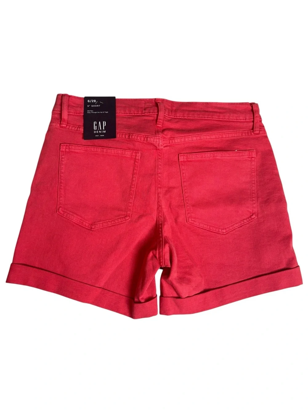 NEW GAP Women’s Coral-Red Denim Roll-Cuff Jean Shorts Size 6/28 5